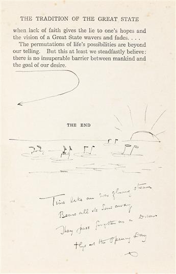 WELLS, H.G. The Great State. Signed and Inscribed to Rebecca West, with over 40 pages of unsigned ink drawings.